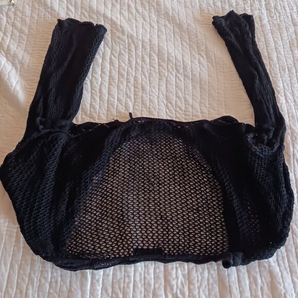 Black Crochet Swimsuit Summer Lace Tie Coverup Womens 3XL/oversized Goth Cropped - Picture 4 of 6